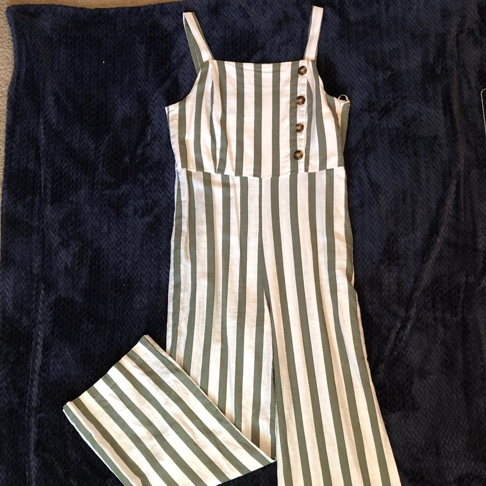 Wide Leg Linen Striped Jumpsuit